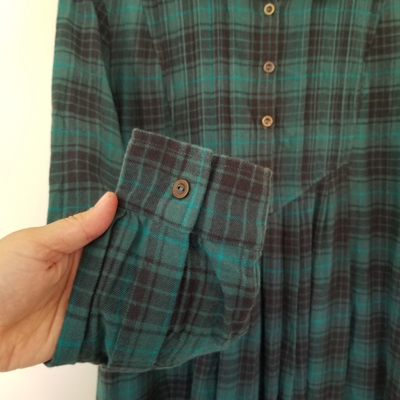 APRIL Cornell Fannel Cotton Plaid Prairie Maxi Long Sleeve Dress Size Small - Picture 3 of 9